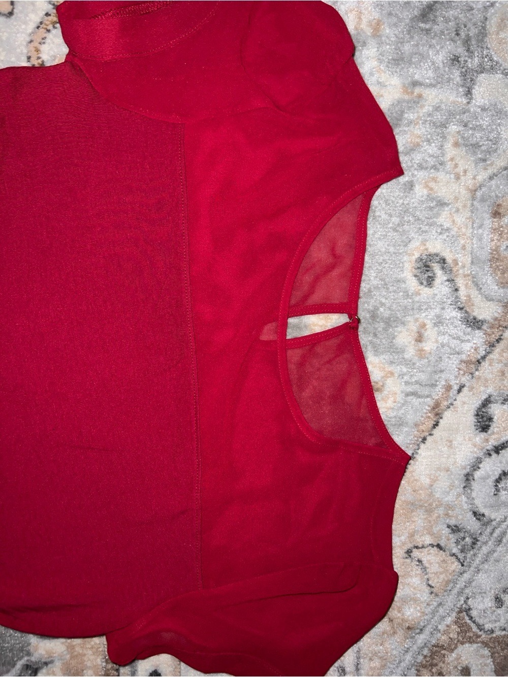 Express Red Short-Sleeve Mesh Yoke Top - Picture 2 of 5